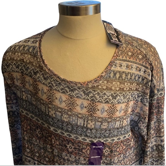 Kiara Sahara Geometric Lightweight LS Sweater w/ White Mock Undershirt Women XXL - Picture 2 of 11